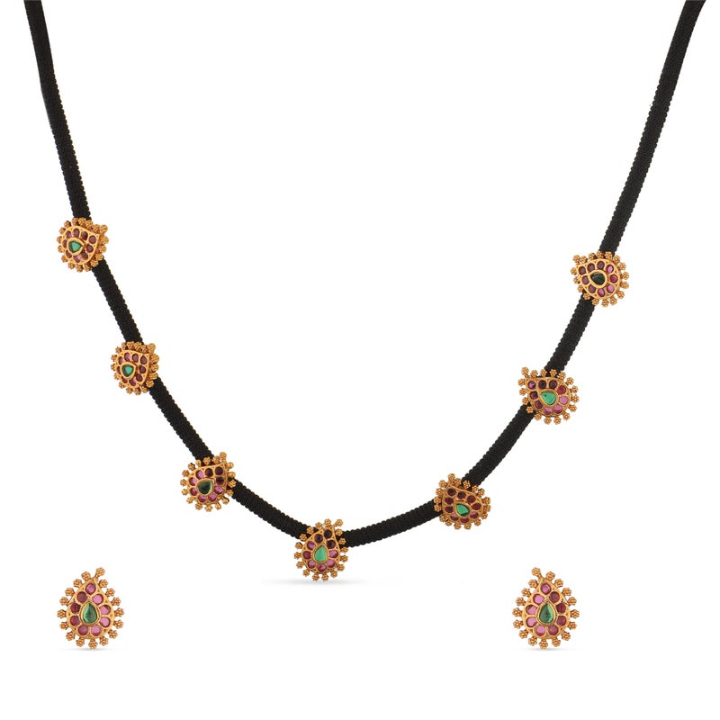 TARINIKA Green and White Cubic Zirconia(CZ) Indian Necklace Set with Earrings, Gold Plated Brass Fashion Indian Jewelry Gift for Women Bollywood Costume Jewellery (Mukul Antqiue) - Image 1
